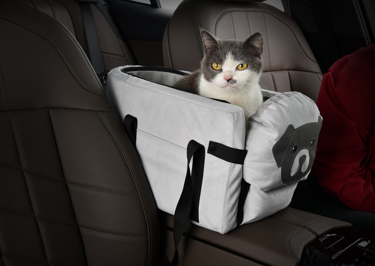 Grey Pet Car Booster Seat for Small Dogs & Cats - Safe Travel Carrier Bed