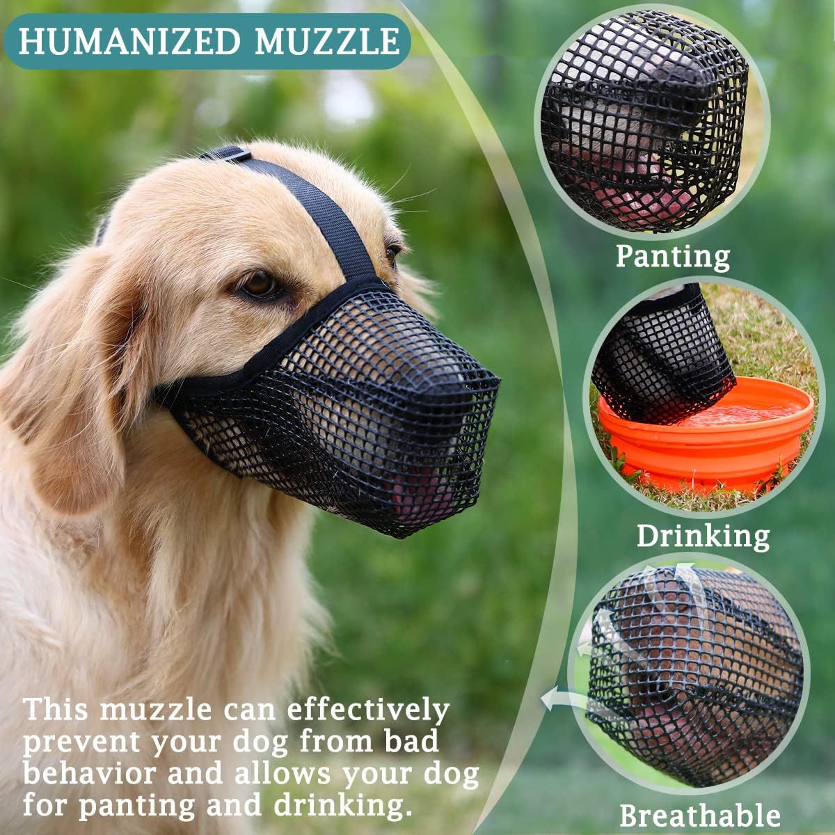 2 Pcs Size M Grey Breathable Mesh Dog Muzzle - Anti-Barking, Biting & Chewing - Adjustable & Comfortable Nylon Muzzle for Dogs