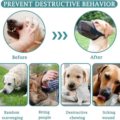 2 Pcs Size XS Grey Breathable Mesh Dog Muzzle - Anti-Barking, Biting & Chewing - Adjustable & Comfortable Nylon Muzzle for Dogs