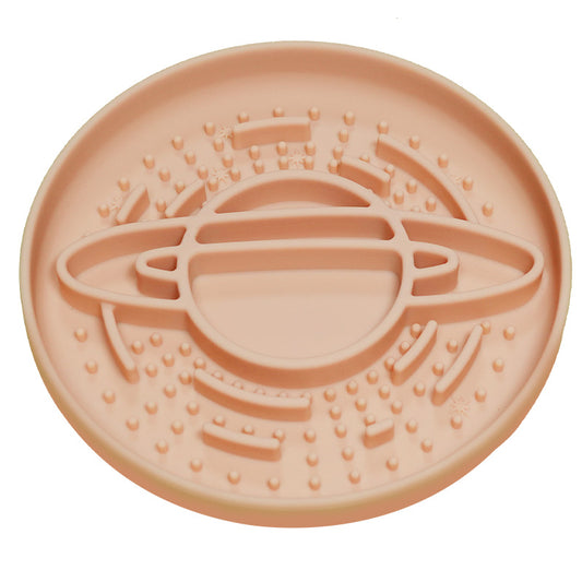 Apricot Silicone Planet Slow Feeder Dog Bowl - 2-in-1 Anti-Choke Lick Mat for Healthy Eating & Fun