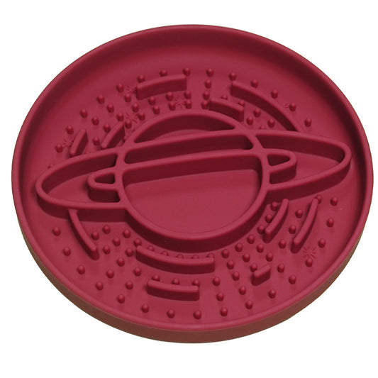 Red Silicone Planet Slow Feeder Dog Bowl - 2-in-1 Anti-Choke Lick Mat for Healthy Eating & Fun