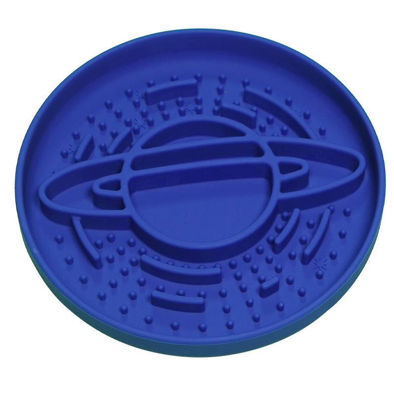 Dark Blue Silicone Planet Slow Feeder Dog Bowl - 2-in-1 Anti-Choke Lick Mat for Healthy Eating & Fun