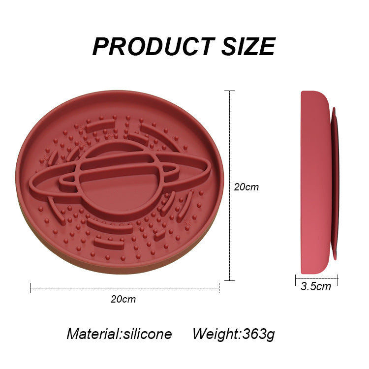 Dark Blue Silicone Planet Slow Feeder Dog Bowl - 2-in-1 Anti-Choke Lick Mat for Healthy Eating & Fun