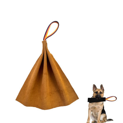 Brown Premium Full-Grain Leather Dog Training Tug - Interactive Bite Rag with Strong Loop Handle for Play & Drive Building