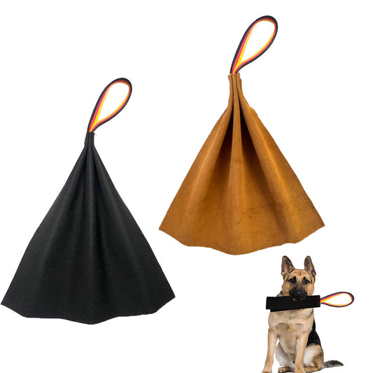 Brown Premium Full-Grain Leather Dog Training Tug - Interactive Bite Rag with Strong Loop Handle for Play & Drive Building