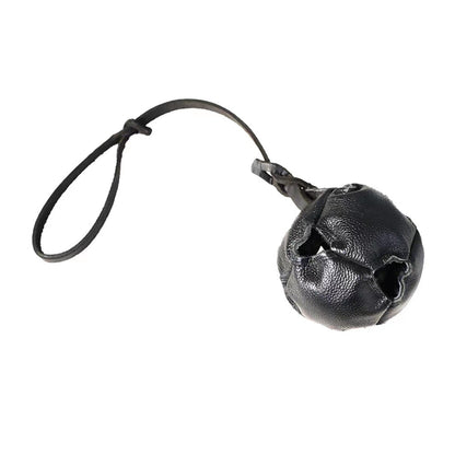 Black Durable Leather Dog Training Ball with Loop Handle - Interactive Bite & Tug Toy for Playful Pups