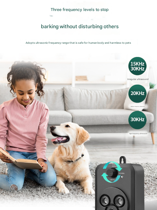 Black Advanced Ultrasonic Anti-Barking Device - Tri-Core Sonic Bark Control, 3 Frequencies, 10m Range, USB-C Rechargeable