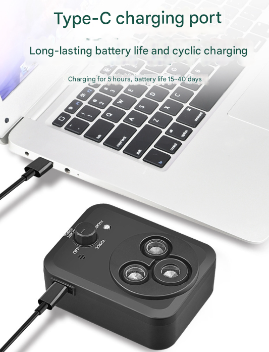 Black Advanced Ultrasonic Anti-Barking Device - Tri-Core Sonic Bark Control, 3 Frequencies, 10m Range, USB-C Rechargeable