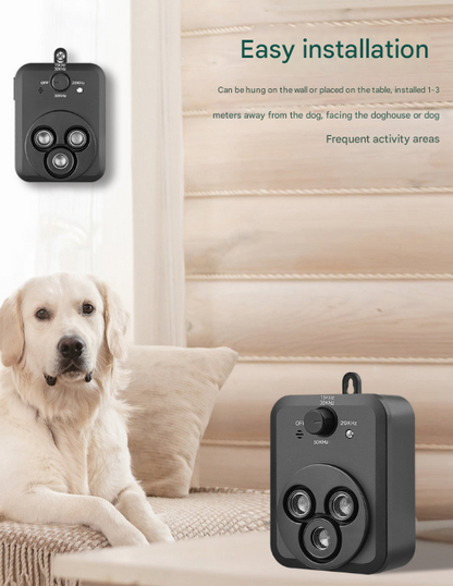 Black Advanced Ultrasonic Anti-Barking Device - Tri-Core Sonic Bark Control, 3 Frequencies, 10m Range, USB-C Rechargeable
