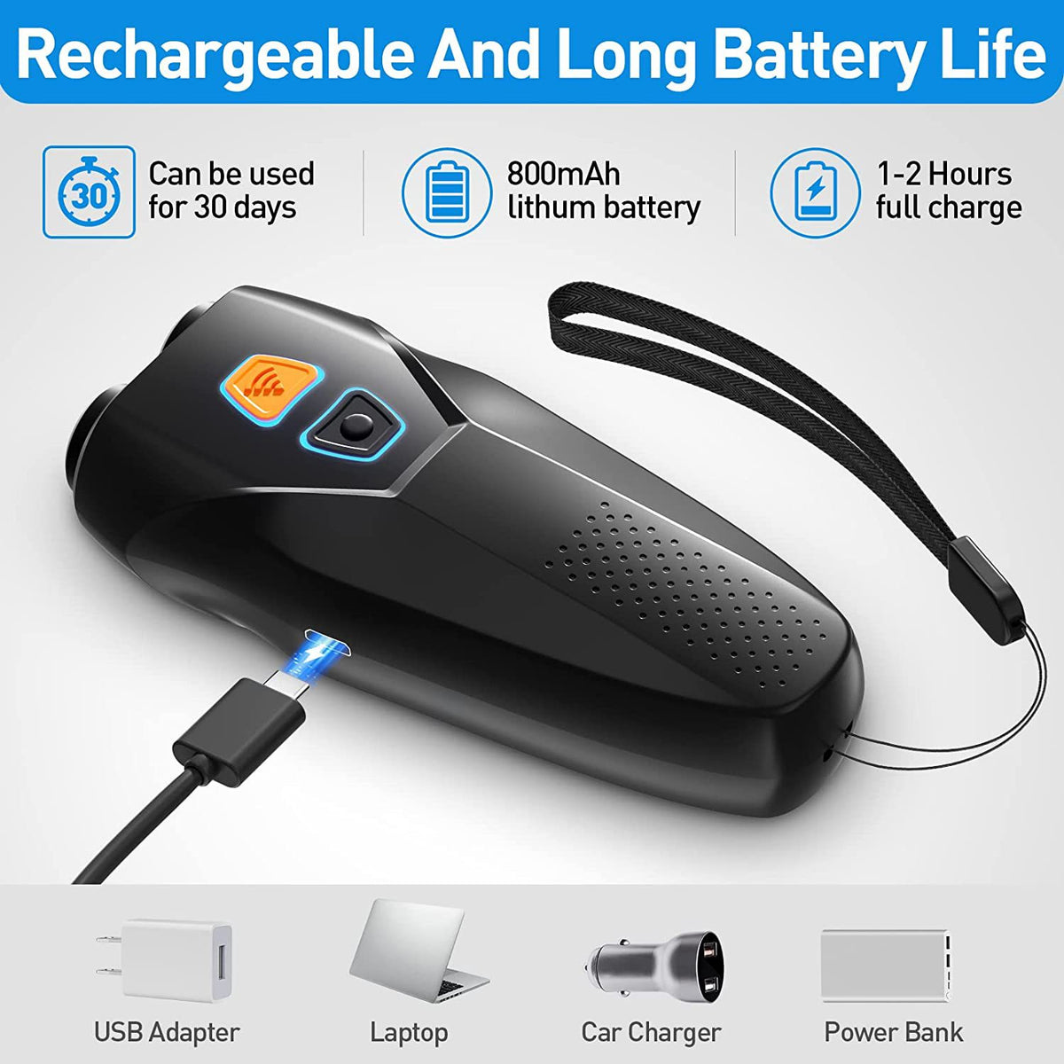 Silver USB Rechargeable Dual-Head Ultrasonic Dog Repeller - High-Power Anti-Bark Device, 142x95x41mm, 140.6g