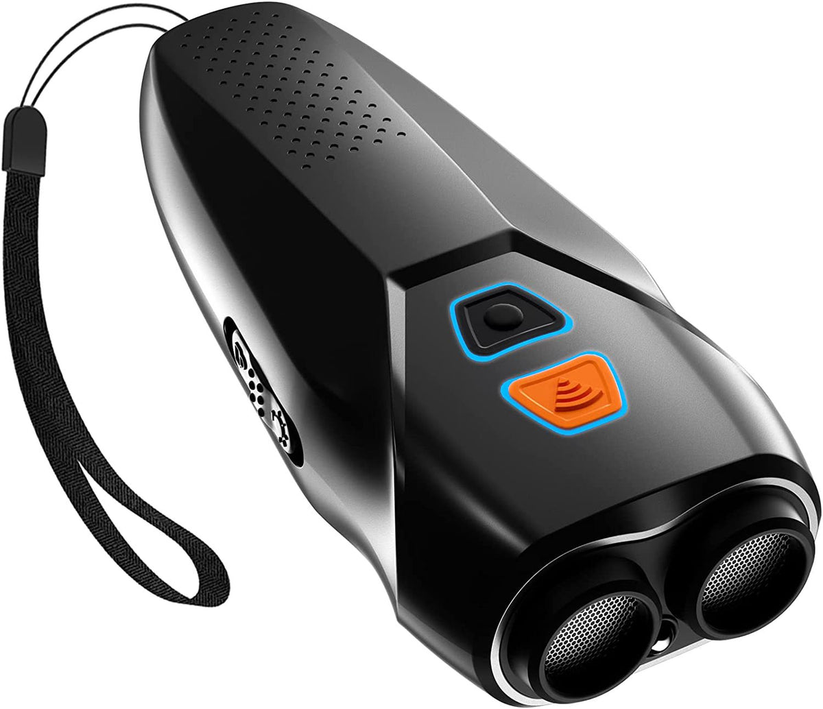 Black USB Rechargeable Dual-Head Ultrasonic Dog Repeller - High-Power Anti-Bark Device, 142x95x41mm, 140.6g