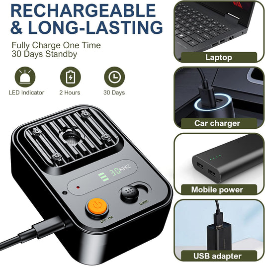 Green USB Rechargeable Color Screen Ultrasonic Dog Repeller - High-Power Anti-Bark Device, 9.2x5.6x13cm, 180g