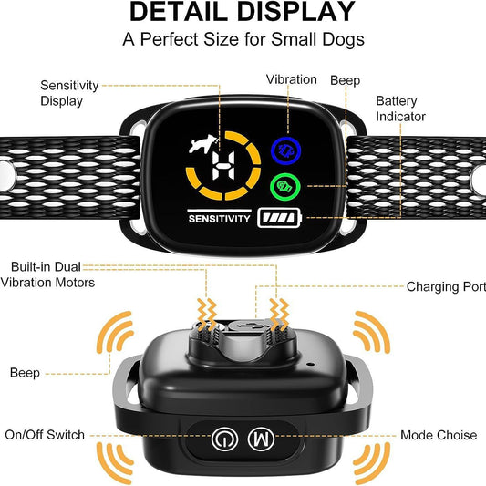 USB Rechargeable Smart Color Screen Anti-Bark Collar - Vibration Dog Training Collar