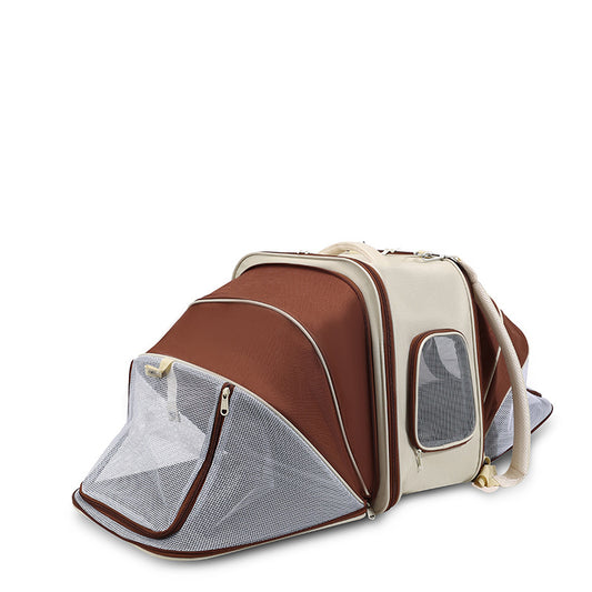 Expandable Pet Carrier Backpack for Cats & Small Dogs - Breathable Mesh, Multiple Entrances(Khaki)