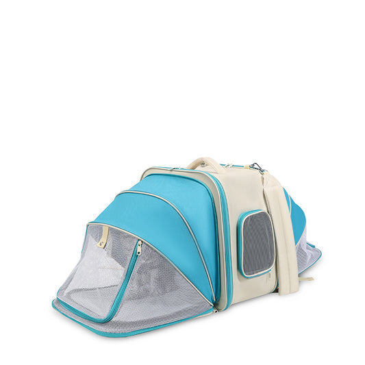 Expandable Pet Carrier Backpack for Cats & Small Dogs - Breathable Mesh, Multiple Entrances(Blue)