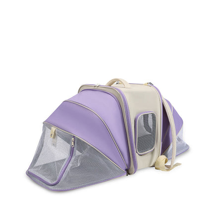 Expandable Pet Carrier Backpack for Cats & Small Dogs - Breathable Mesh, Multiple Entrances(Purple)