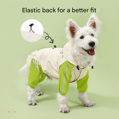Colorblock (White Purple) Dog Raincoat - Waterproof with Hood and Reflective Strips (Size S)