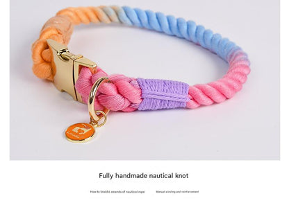 Handmade Rope Dog Collar and Leash Set - Colorful Woven Cotton Cotton (Wine red - Size L)