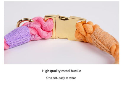 Handmade Rope Dog Collar and Leash Set - Colorful Woven Cotton Cotton (Wine red - Size L)