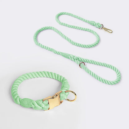 Handmade Rope Dog Collar and Leash Set - Colorful Woven Cotton Cotton (Mint green - Size S)