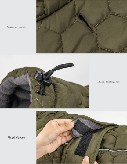 Size XL Olive Green Warm Quilted Dog Winter Coat - Adjustable Fleece-Lined Puffer Vest with Reflective Trim & Leash Port