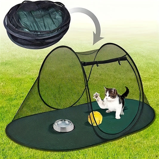Black Portable Pop-Up Pet Tent - Lightweight Foldable Outdoor Enclosure for Dogs & Cats, Breathable Mesh Travel Kennel