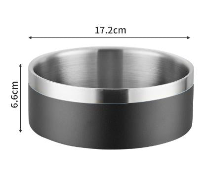 Black and Silver Premium 304 Stainless Steel Pet Bowl (32oz) - Non-Slip, Anti-Tip Food & Water Dish for Dogs & Cats - Durable & Easy Clean