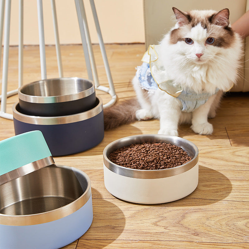 Black and Silver Premium 304 Stainless Steel Pet Bowl (32oz) - Non-Slip, Anti-Tip Food & Water Dish for Dogs & Cats - Durable & Easy Clean