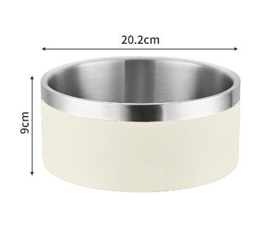 Beige and Silver Premium 304 Stainless Steel Pet Bowl (64oz) - Non-Slip, Anti-Tip Food & Water Dish for Dogs & Cats - Durable & Easy Clean