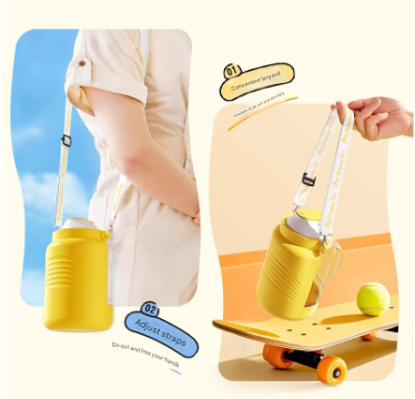 White Large Capacity 2-in-1 Pet Travel Water & Food Bottle Dispenser - Portable Outdoor Dog Feeder with Shoulder Strap