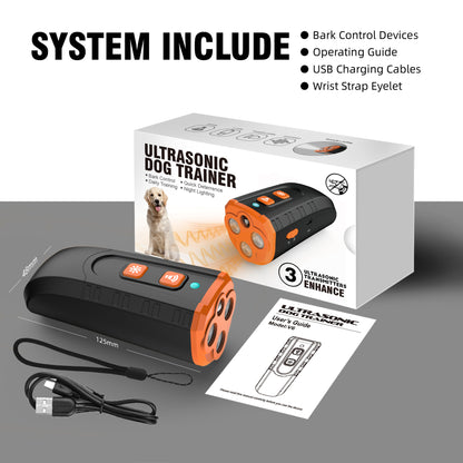 Portable 3-Core Ultrasonic Dog Repeller - High-Power Bark Control with Flash