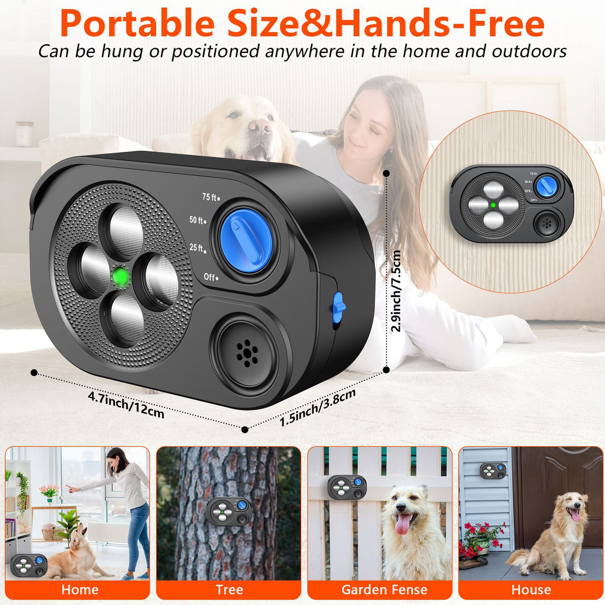 White Grey Ultrasonic Anti-Bark Dog Trainer - Safe and Effective Bark Control Device