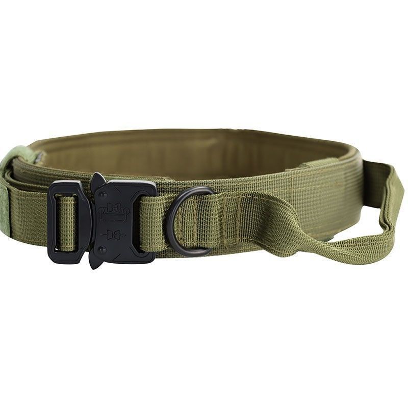 XL Green Tactical Dog Collar - Heavy Duty Nylon Pet Collar for Medium & Large Dogs, Adjustable (3.8cm Width) 