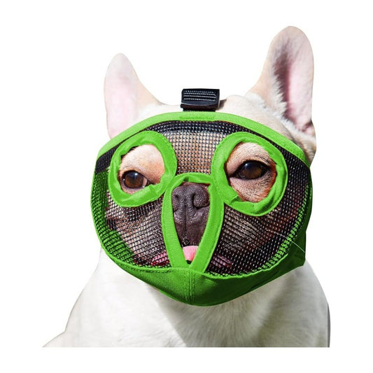 Green Adjustable Breathable Mesh Dog Muzzle for Short-Nosed Breeds(Size L)
