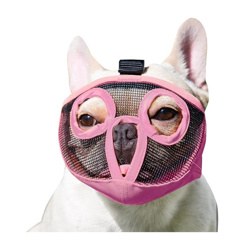 Pink Adjustable Breathable Mesh Dog Muzzle for Short-Nosed Breeds(Size L)